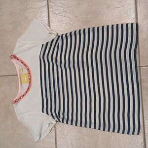 Anthropologie Maeve Striped Jeweled Neckline Short Sleeve Blouse Size XS